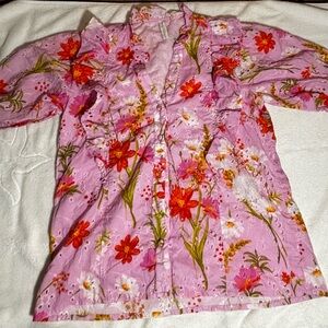 Cactus Rose cotton Floral Pink Button-Up Blouse 8